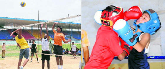 Students from the government schools of Bathinda Zone-1 compete in various sporting events at the Multipurpose Stadium in the city on Tuesday.