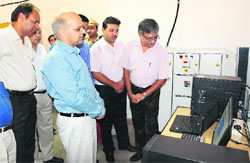 Adviser to the UT Administrator KK Sharma inaugurates the interactive rooftop solar photovoltaic power plant at Government Model Senior Secondary School, Sector 46, in Chandigarh on Tuesday