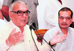 Chief Minister Bhupinder Singh Hooda makes a point during a press conference in Chandigarh on Tuesday. 