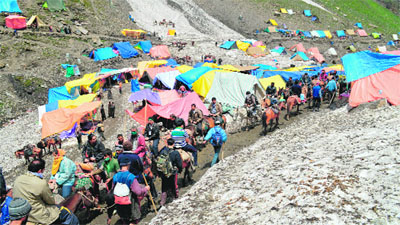 Pilgrims on their way to the Amarnath holy cave on Tuesday.