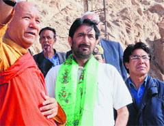 Tourism Minister Ghulam Ahmad Mir during a visit to Leh on Tuesday.