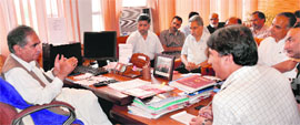 Agriculture Minister Ghulam Hassan Mir at the review meeting of the National Saffron Mission in Srinagar on Tuesday.