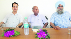 Principal, Maur campus of Punjabi University, Dr DK Madaan (left) along with the other guests at the event. Tribune photo