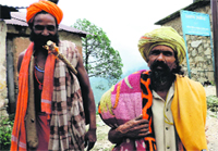 Rakesh Nath ( Left) and Jwalaji, sadhus from Himachal Pradesh, at Mayalee in Rudraprayag on Wednesday. A Tribune photo