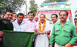 MLA Ajay Mahajan dedicates a new IFT 108 ambulance to the Civil Hospital at Nurpur on Wednesday