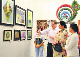 Art enthusiasts at an exhibition in Ludhiana