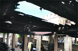 A dilapidated shed for parking vehicles at Government Mohindra Collage in Patiala. A Tribune photograph