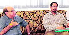 Punjab Technical University Vice-Chancellor, Dr Rajneesh Arora (left), with Industry and Technical Education Minister Anil Joshi in Amritsar on Thursday