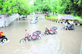  A view of the waterlogged Civil Station area in Bathinda on Thursday.
