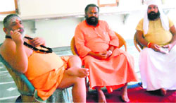Saints at Adbhut temple in Haridwar on Thursday.