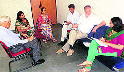 David P Maxley, renowned sociologist and Professor in Oklahoma University, US, interacts with faculty members of the Social Works Department of Bhagat Phool Singh Women University, Khanpur Kalan