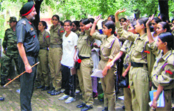 Brigadier GPS Sandhu, Group Commander of NCC Group HQ Jalandhar, inspects the ongoing annual training camp of 2nd Punjab Girls Battalion in Jalandhar Cantt. A Tribune Photograph