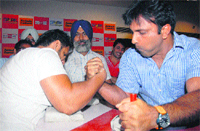 Participants of Ambuja Big Panja League perform during a visit to Jalandhar on Thursday. Tribune Photo: Malkiat Singh