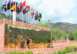 Army personnel in impart final touches to the War Memorial in Drass, about 150 km from Srinagar, on Thursday. Tribune photo: Amin War
