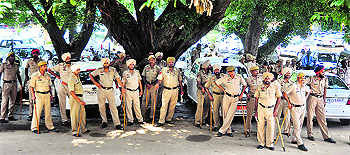 Police personnel outside the DC office