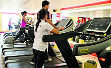 Youths work out at a gym in Ludhiana
