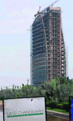 A high-rise building under construction in New Chandigarh. Tribune photo