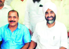 PPP chief Manpreet Badal (R) in Tarn Taran on Thursday.