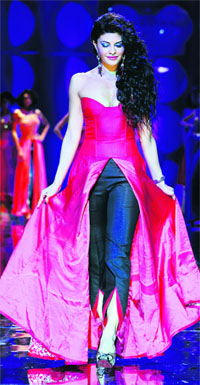 A creation by Jacqueline fernandez in Jyotsna Tiwarys outfit