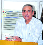 Vivek Puri, District & Sessions Judge, Ferozepur, addresses members of the Bar Association at Guruharsahai on Friday.