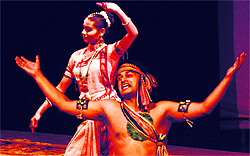 Artistes perform in the play Konark at Tagore Theatre in Sector 18, Chandigarh, on Friday