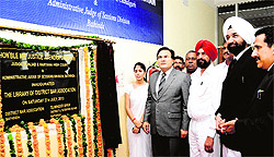 Justice Jitendra Chauhan, Judge, Punjab & Haryana High Court, and the Administrative Judge of the Sessions Division, Bathinda, inaugurates the library of District Bar Association, in Bathinda on Saturday