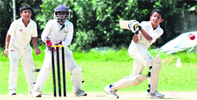 Players in action during the UT Inter-School Cricket Tournament at DAV Senior Secondary School, Sector 8, in Chandigarh on Saturday.