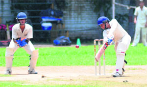 Players in action during a cricket match at Vivek High School, Sector 38, in Chandigarh on Sunday.