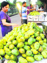A woman buys mangoes at Sector 26 in Chandigarh. 