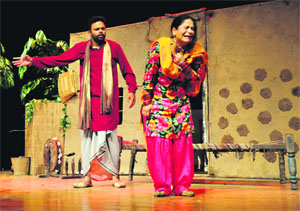 A scene from the play, Baldey Tibbey, staged at the Tagore Theatre in Chandigarh on Sunday. 