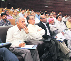 Scientists and social activists participate in a brainstorming session on the Kedarnath tragedy at the Wadia Institute of Himalayan Geology in Dehradun on Sunday.