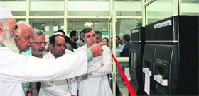 Chief Minister Omar Abdullah inaugurates a hi-tech testing gadget at GB Pant Childrens Hospital in Srinagar on Sunday.