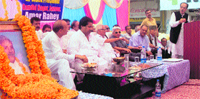 JKPCC chief Saifuddin Soz addresses a gathering at a function held on the death anniversary of Congress leader Mohan Lal Sharma in Jammu on Sunday.