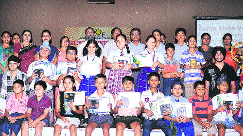  Students who won awards during the state-level ceremony organised by the Science Olympiad Foundation at the Kanya Mahaa Vidyalaya in Jalandhar on Sunday. 