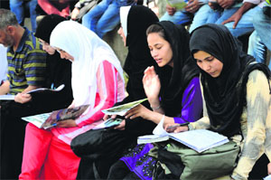 Heavy rush of Students waiting inside a local park in Srinagar on Sunday for the Common Entrance Test for Medical and Engineering seats that was reheld today after BOPEEs paper leakage last month. 
