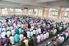 Muslims offer Friday prayers at Jamia Masjid during the month of Ramzan in Hyderabad.