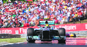 Lewis Hamilton drives during the Hungarian GP at the Hungaroring circuit in Budapest on Sunday.