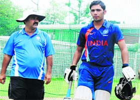 Prashant Chopra at the Cricket Stadium, Sector 16, in Chandigarh on Monday
