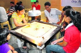 A carrom match in progress at St Stephen’s School, Sector 45, in Chandigarh on Monday