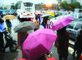 People face a traffic jam at ITO in New Delhi on Monday.