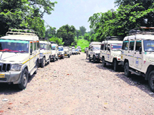 Jeeps and taxis which used to be on Char Dham routes in the Garhwal Himalayas stand idle in the Chandi Ghat area in Haridwar as the yatra has been called off.