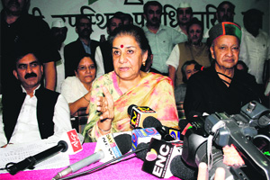 Congress general secretary and Himachal Pradesh Congress In Charge Ambika Soni addresses mediapersons in Shimla on Monday. 