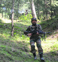 Troops patrol the Keran sector after foiling an infiltration attempt in Kupwara district on Monday