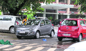 The parking area of the department of botany blocked for other departments of Panjab University on Tuesday. 