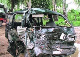 The mangled remains of the school van