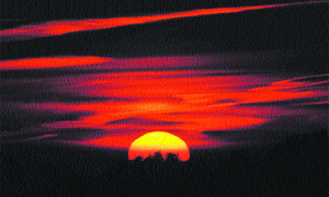 A view of a colourful sunset in Shimla.