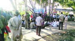 Protesters block the highway at Sunderbani in Jammu on Tuesday.