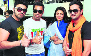 Starcast of Naughty Jatts in Ludhiana on Tuesday.