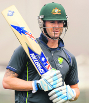Michael Clarke looks on in the nets before third Ashes Test against England at Old Trafford in Manchester on Thursday.