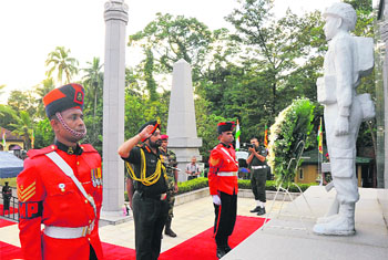 Chief of the Army Staff, Gen Bikram Singh pays homage to the fallen soldiers at the IPKF memorial in Sri Lanka during a recent visit. 